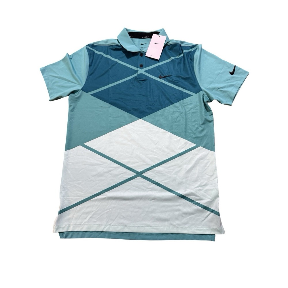 Nike Dri-Fit Argyle Print Golf Polo Shirt Turquoise - New - Small - $85